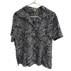 Notions Ladies Pull On Top Size XL Brown‎ and Cream Animal Print Button Down